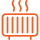 Orange heating element icon with wavy lines above, suggesting warmth. Set against a black background, conveying a sense of coziness and heat.