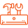 An illustration of a toolbox featuring a hammer and a wrench, symbolizing repair and maintenance services. The design is in an orange color scheme, conveying a sense of reliability and professionalism.