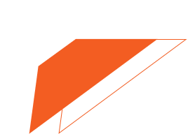 An abstract graphic featuring an orange geometric shape with sharp angles on a black background.